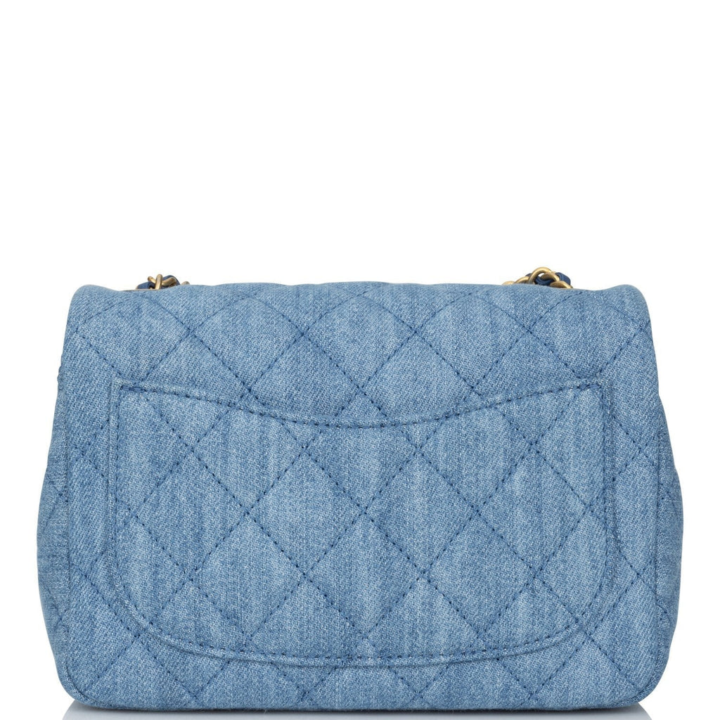 Chanel Pearl Crush Mini Square Flap Bag Denim Antique Gold Hardware