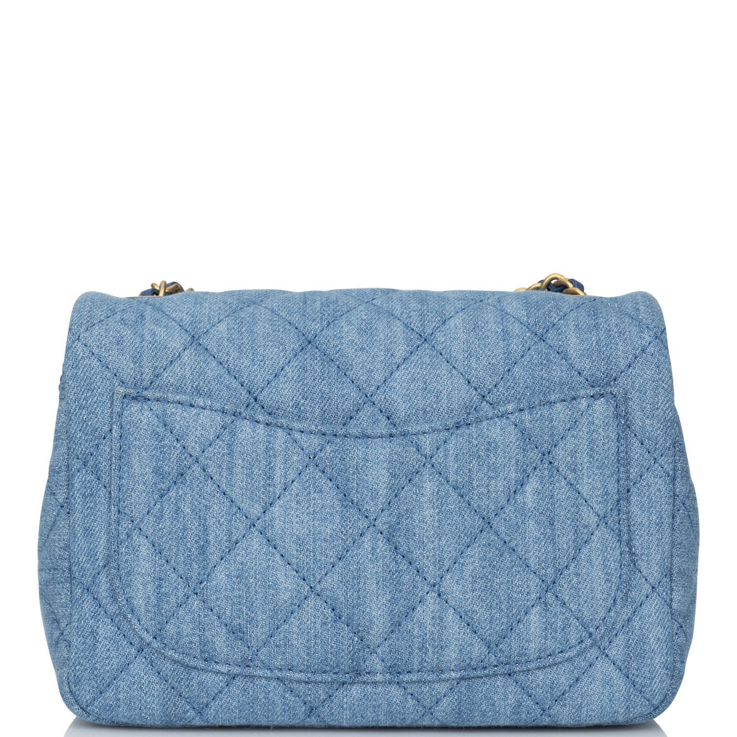 Chanel Pearl Crush Mini Square Flap Bag Denim Antique Gold Hardware