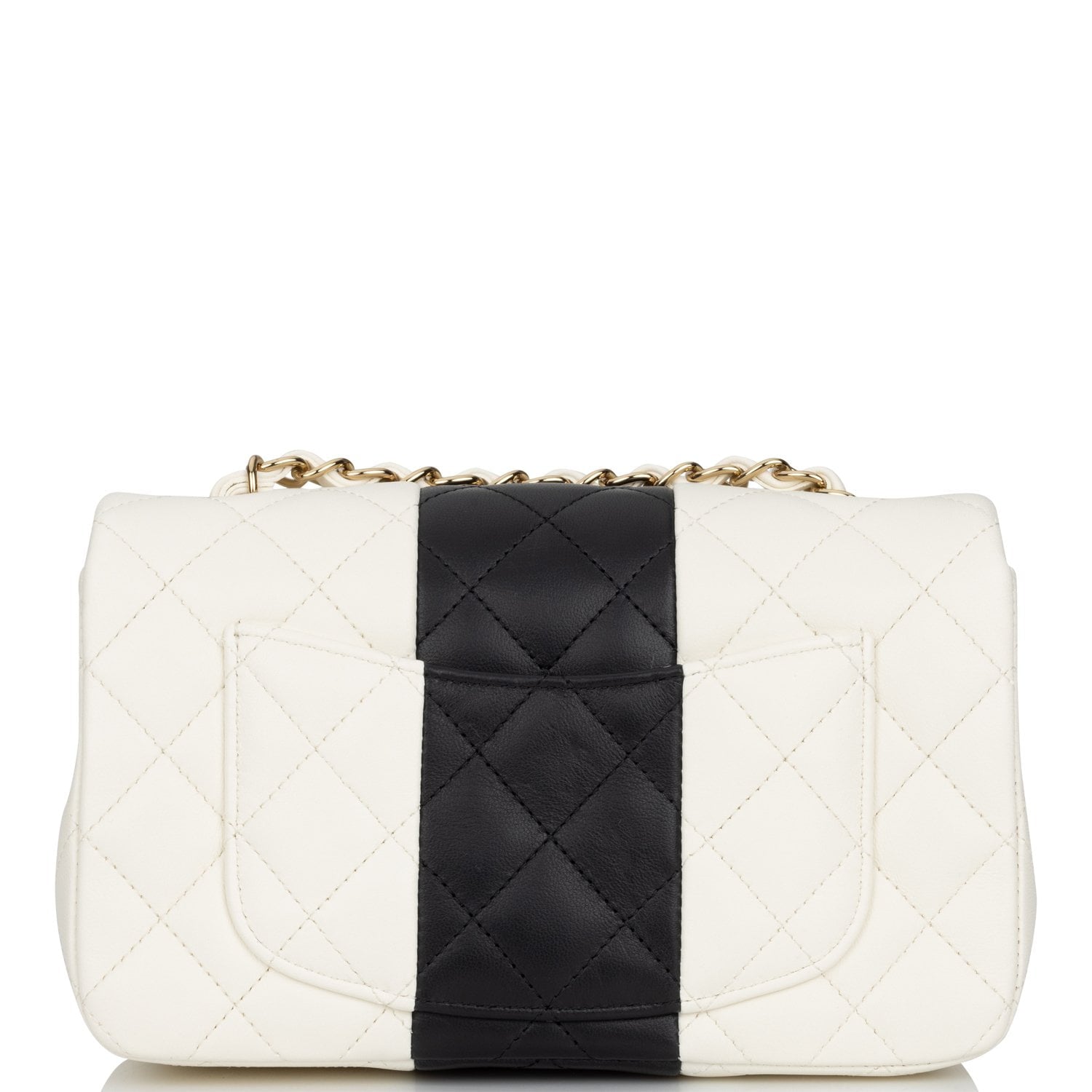 Chanel Mini Rectangular Flap Bag White and Black Lambskin Light Gold Hardware