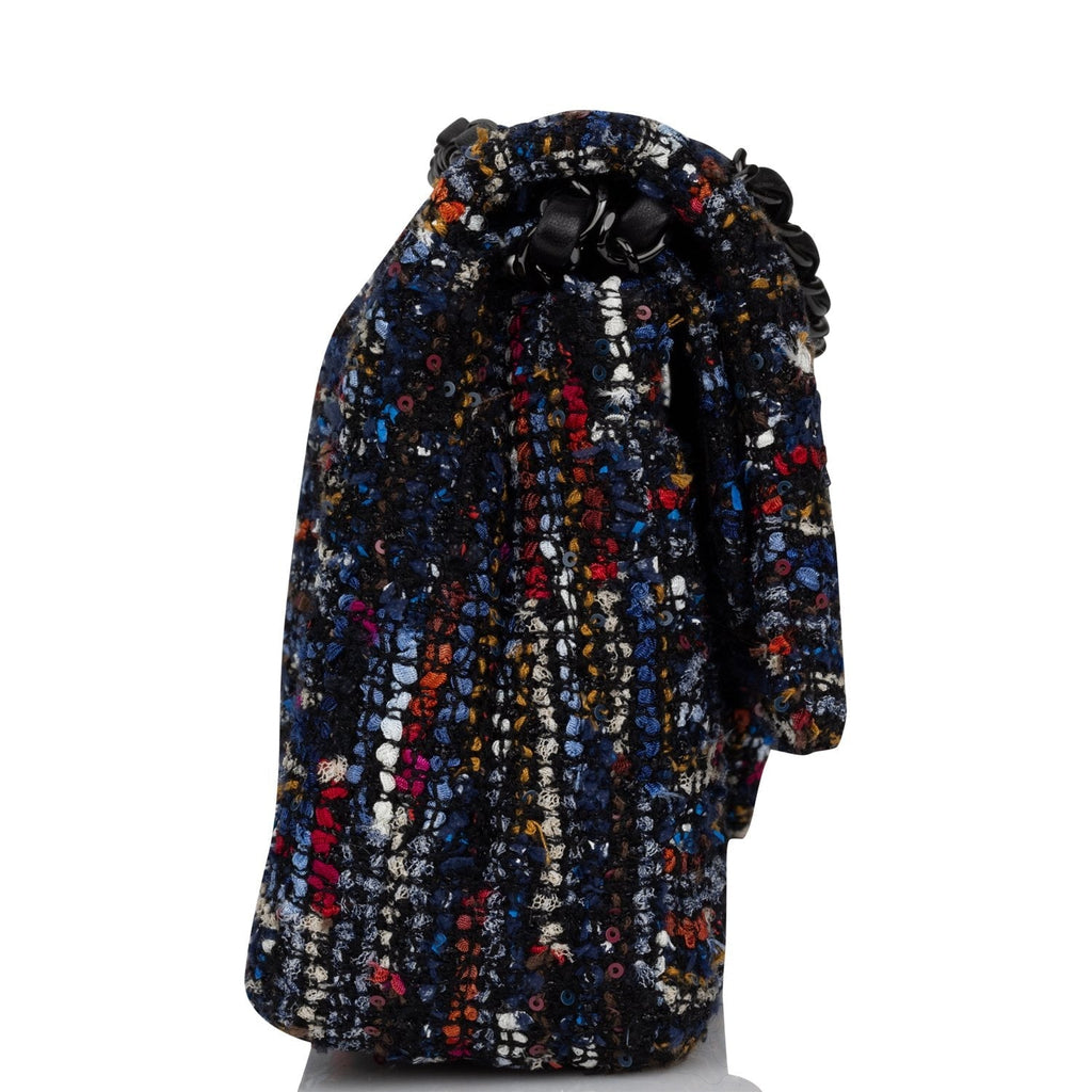 Chanel Medium Classic Double Flap Bag Navy Tweed Black Hardware