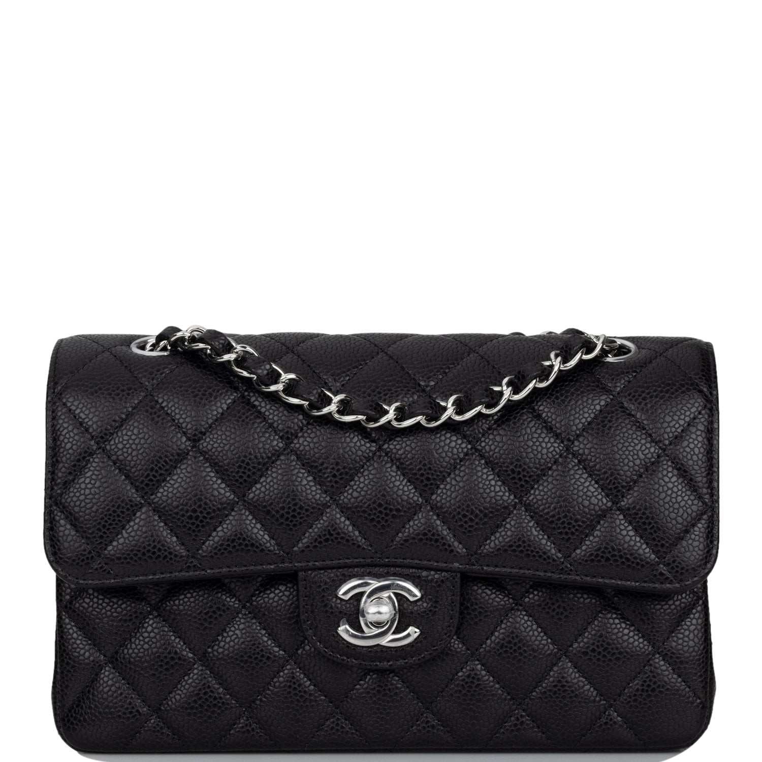 Chanel Small Classic Double Flap Black Caviar Silver Hardware