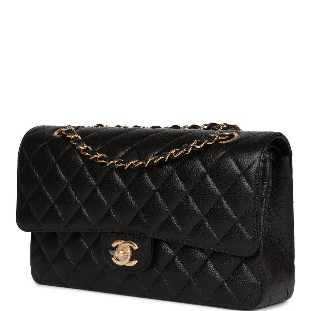 Chanel Medium Classic Double Flap Bag Black Quilted Caviar Gold Hardware