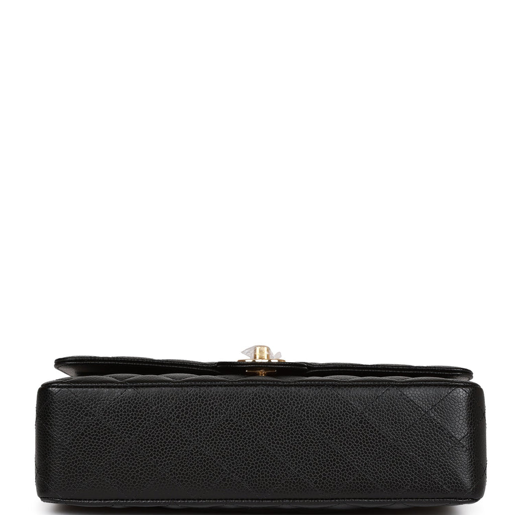 Chanel Medium Classic Double Flap Bag Black Quilted Caviar Gold Hardware