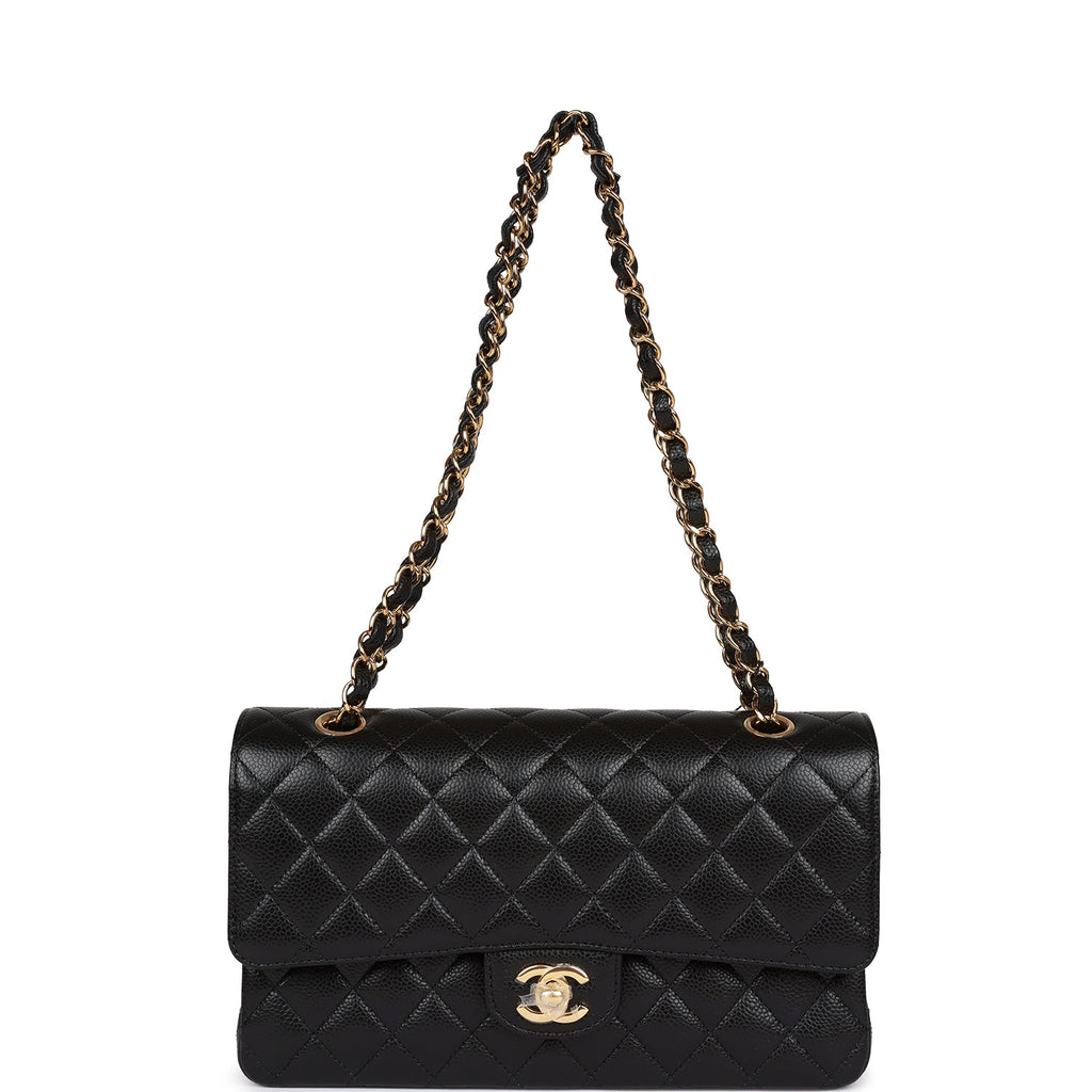 Chanel Medium Classic Double Flap Bag Black Quilted Caviar Gold Hardware