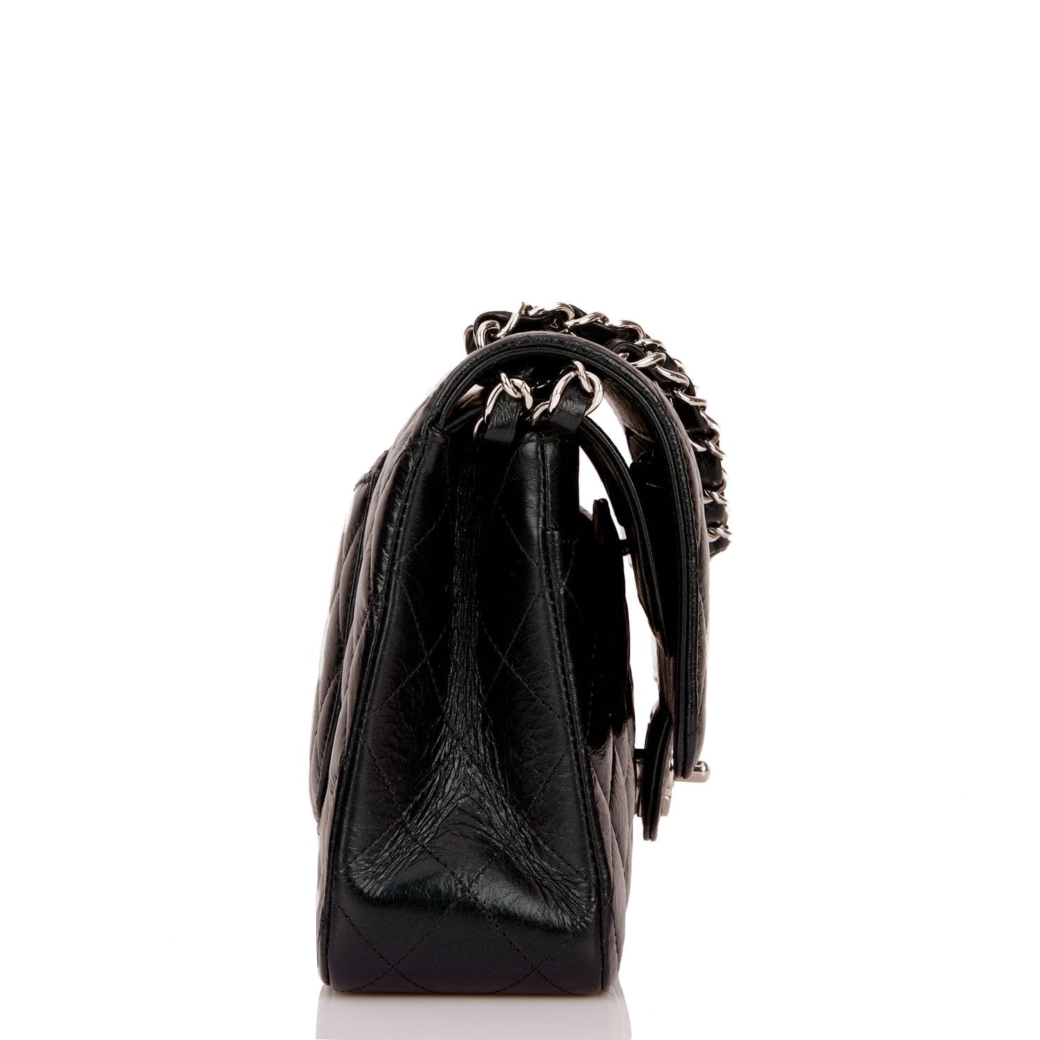 Chanel Medium Classic Double Flap Bag Black Iridescent Quilted Crumpled Calfskin Silver Hardware