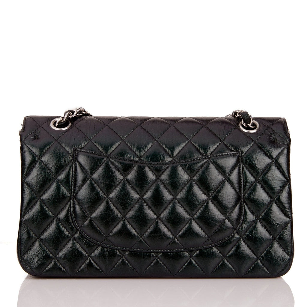 Chanel Medium Classic Double Flap Bag Black Iridescent Quilted Crumpled Calfskin Silver Hardware