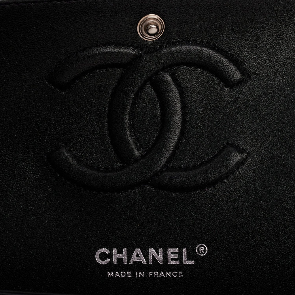 Chanel Medium Classic Double Flap Bag Black Iridescent Quilted Crumpled Calfskin Silver Hardware