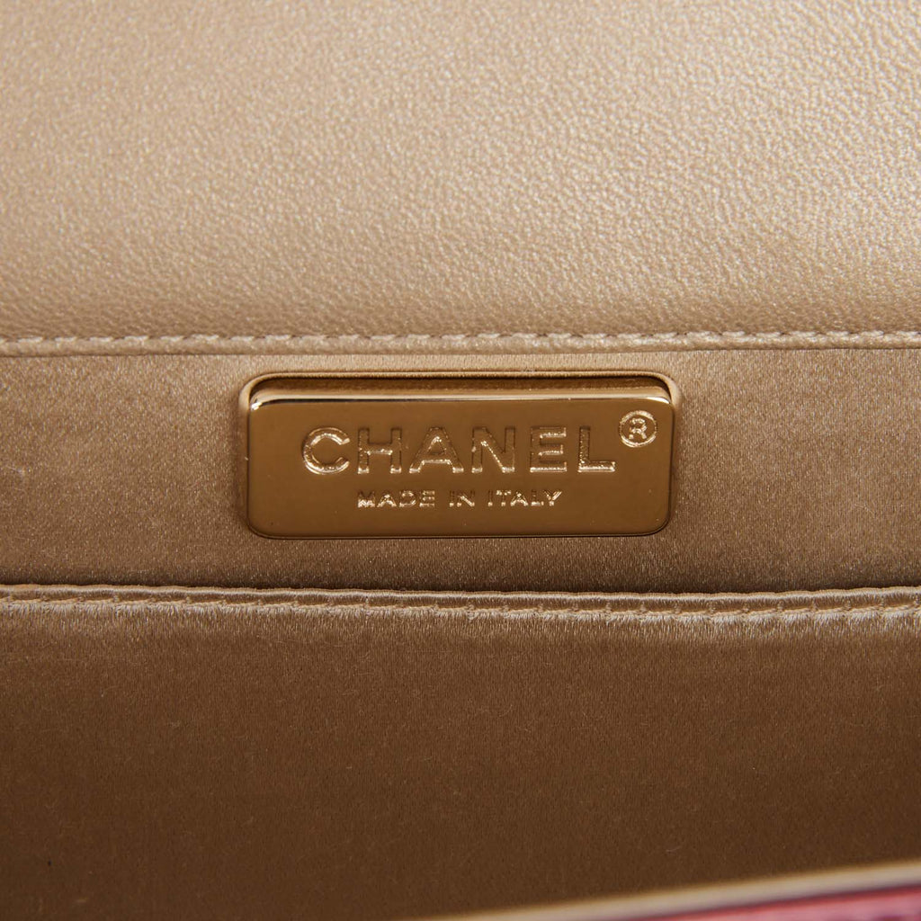 Chanel Boy Bag Clutch Beige and Pink Ombre Patent Gold Hardware