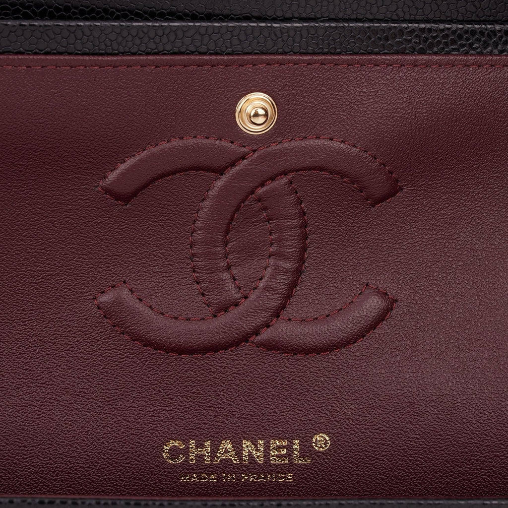 Chanel Medium Classic Double Flap Bag Black Quilted Caviar Gold Hardware
