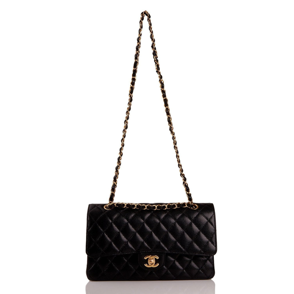 Chanel Medium Classic Double Flap Bag Black Quilted Caviar Gold Hardware