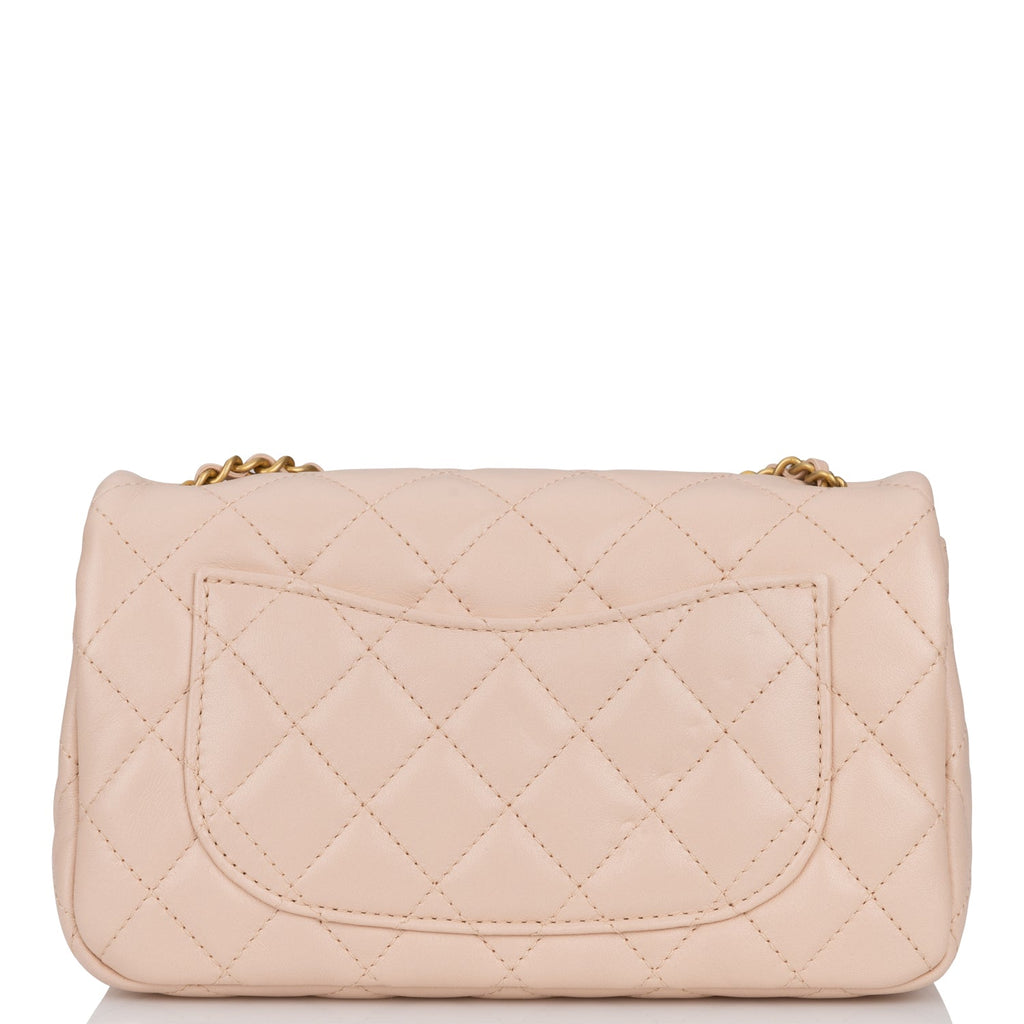 Chanel Pearl Crush Mini Rectangular Flap Bag Light Beige Lambskin Antique Gold Hardware