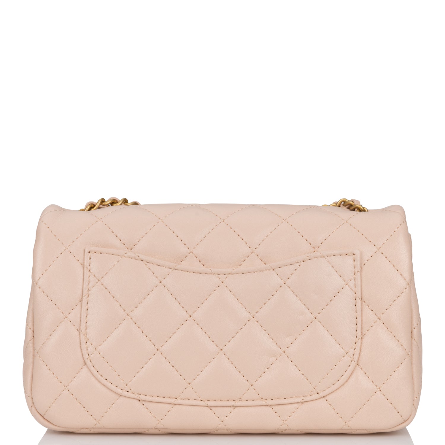 Chanel Pearl Crush Mini Rectangular Flap Bag Light Beige Lambskin Antique Gold Hardware