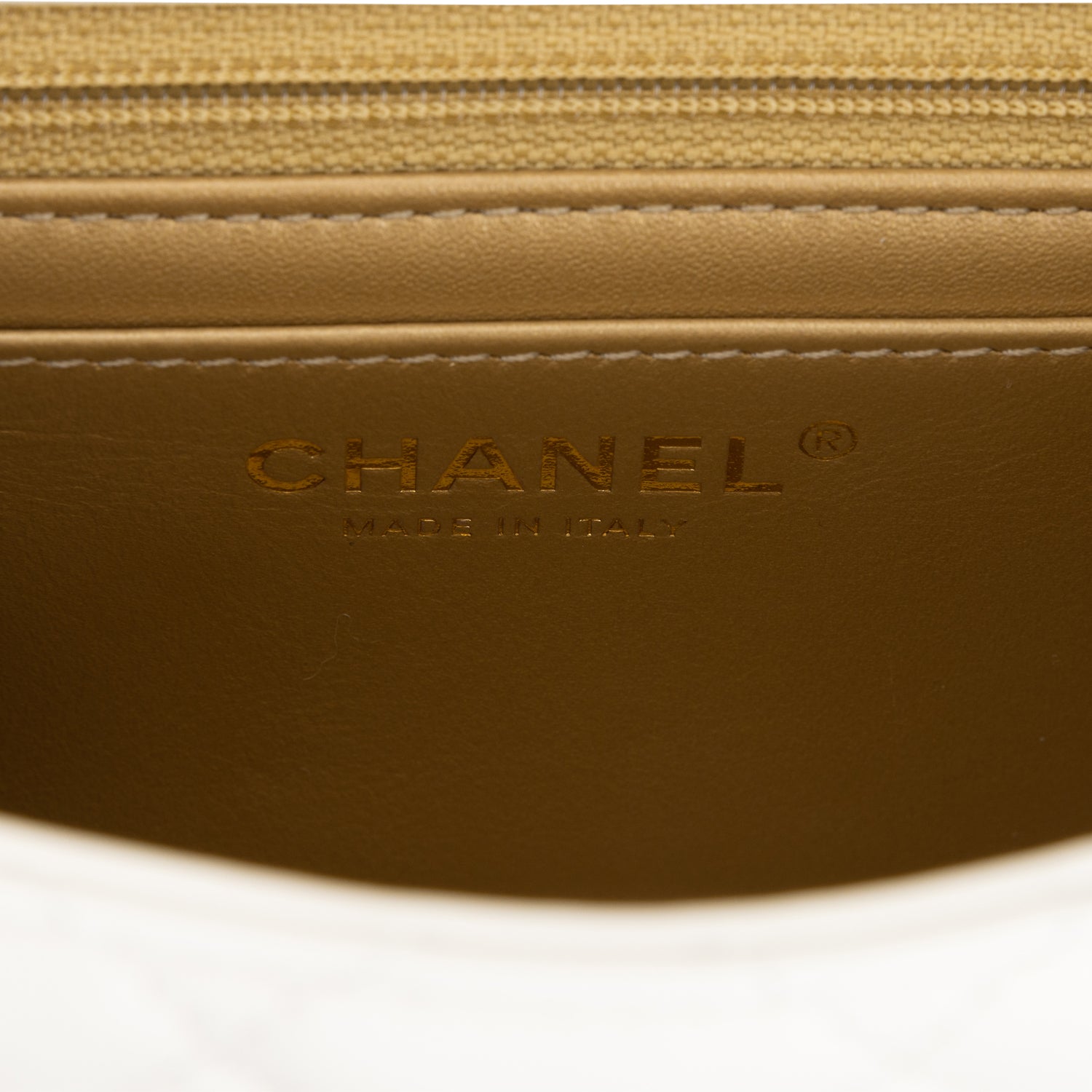Chanel Pearl Crush Mini Square Flap Bag White Lambskin Antique Gold Hardware
