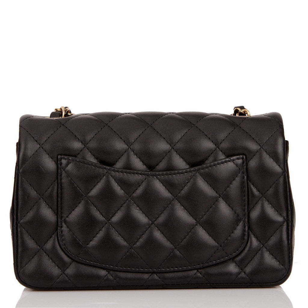 Chanel Mini Rectangular Flap Bag Black Lambskin Light Gold Hardware