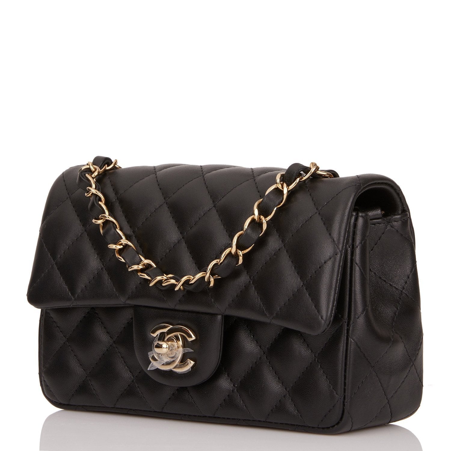 Chanel Mini Rectangular Flap Bag Black Lambskin Light Gold Hardware