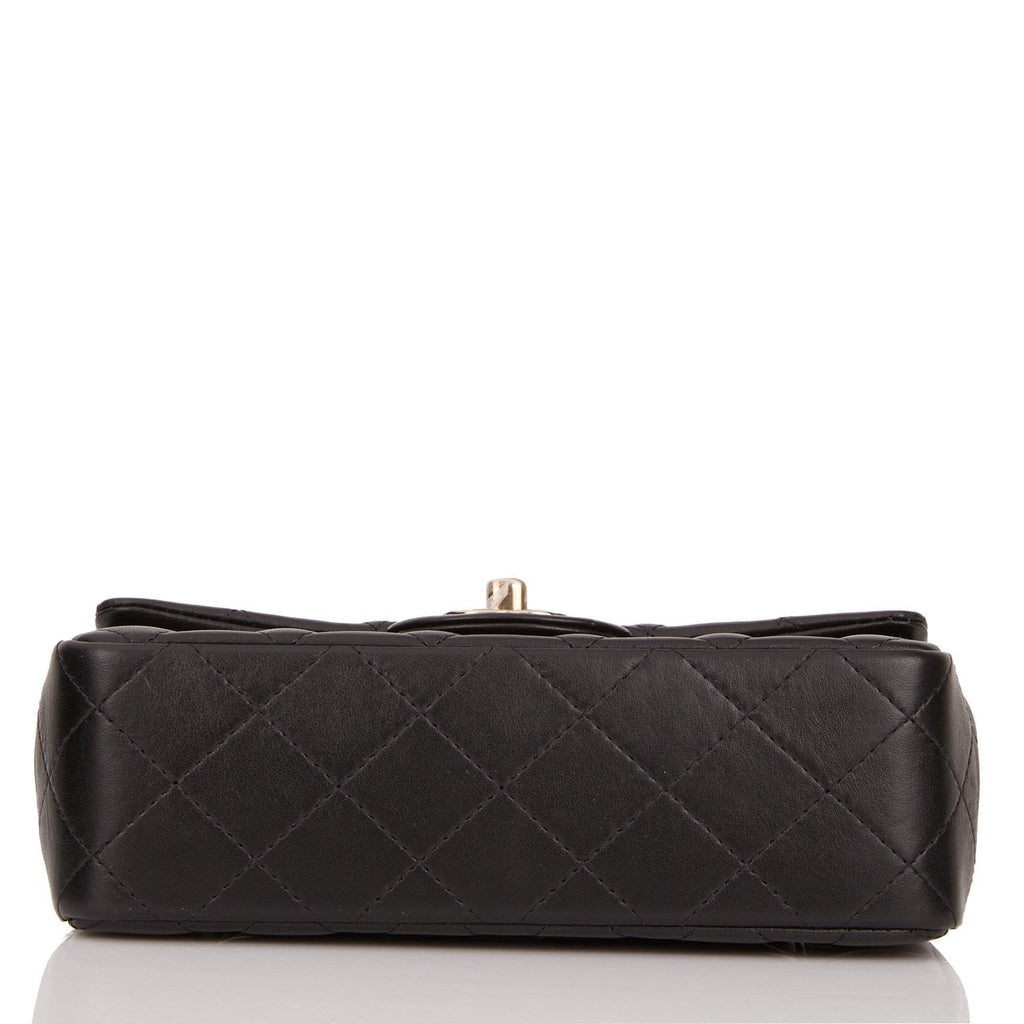 Chanel Mini Rectangular Flap Bag Black Lambskin Light Gold Hardware