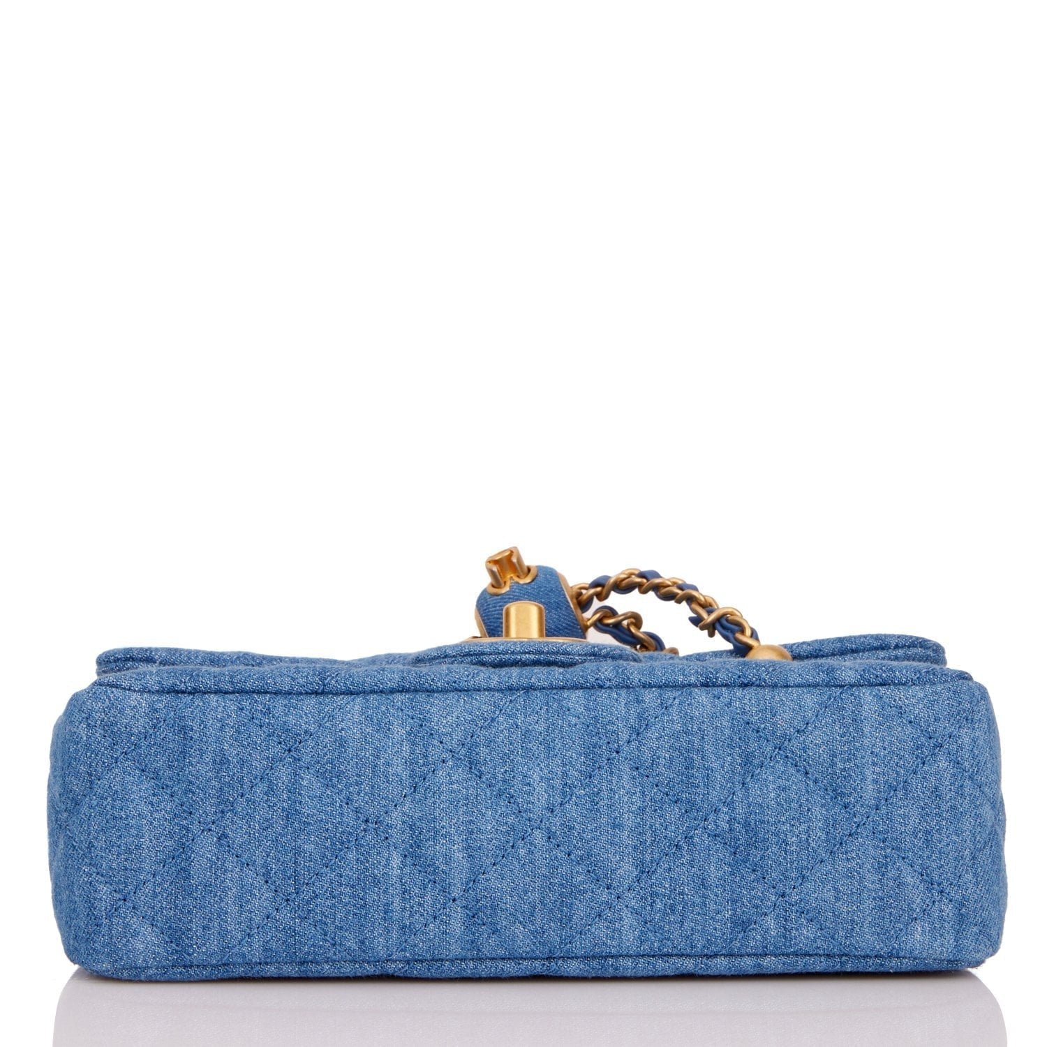 Chanel Pearl Crush Mini Rectangular Flap Bag Denim Antique Gold Hardware