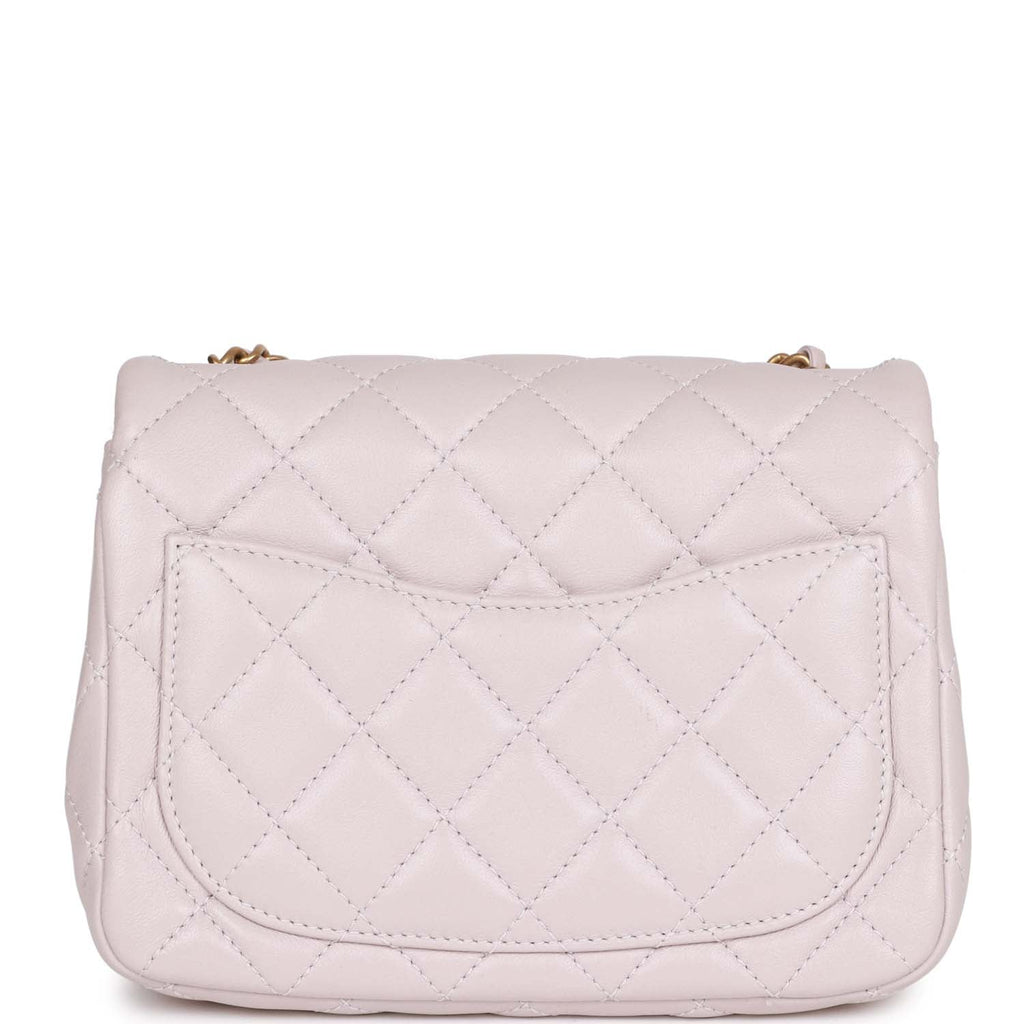 Chanel Pearl Crush Mini Square Flap Bag Purple Lambskin Antique Gold Hardware