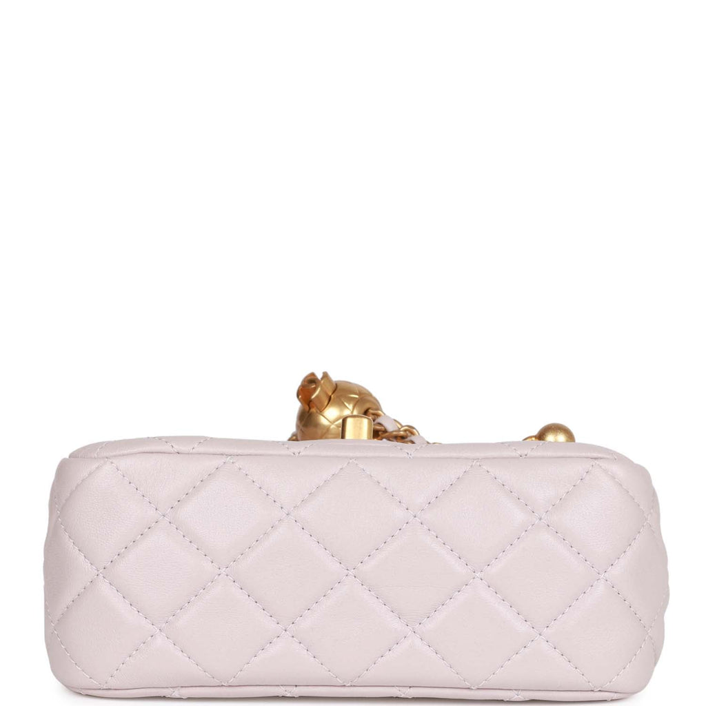 Chanel Pearl Crush Mini Square Flap Bag Purple Lambskin Antique Gold Hardware