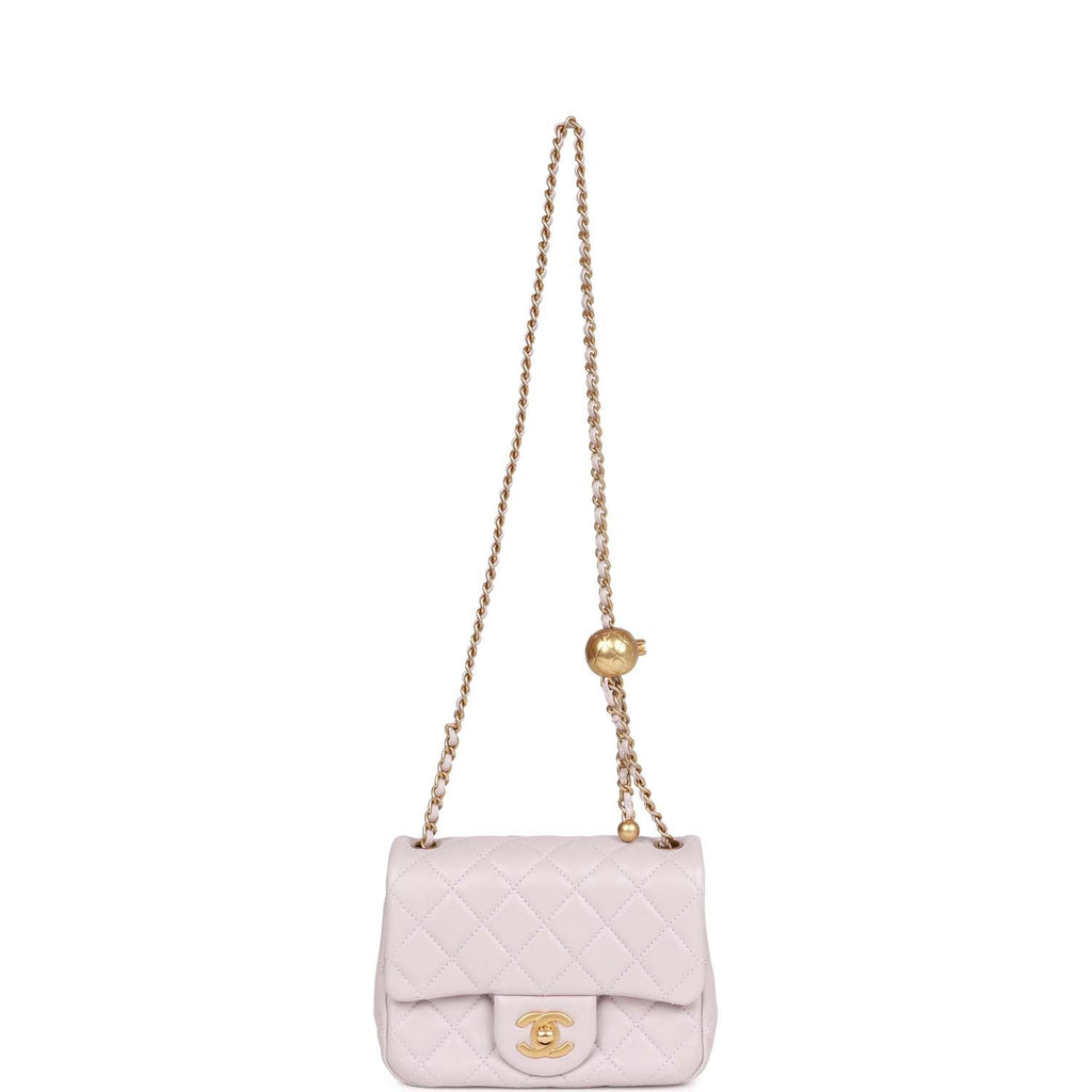 Chanel Pearl Crush Mini Square Flap Bag Purple Lambskin Antique Gold Hardware