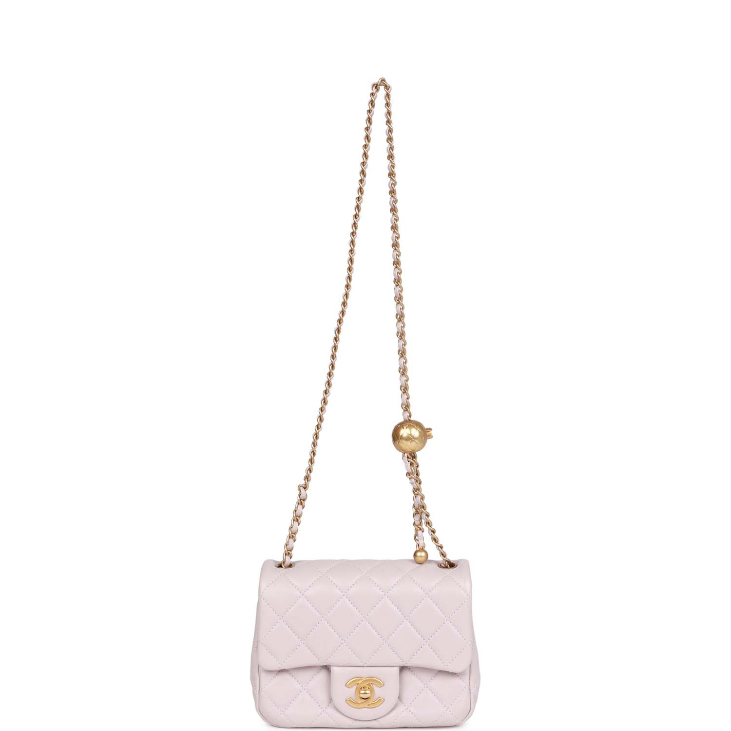 Chanel Pearl Crush Mini Square Flap Bag Purple Lambskin Antique Gold Hardware
