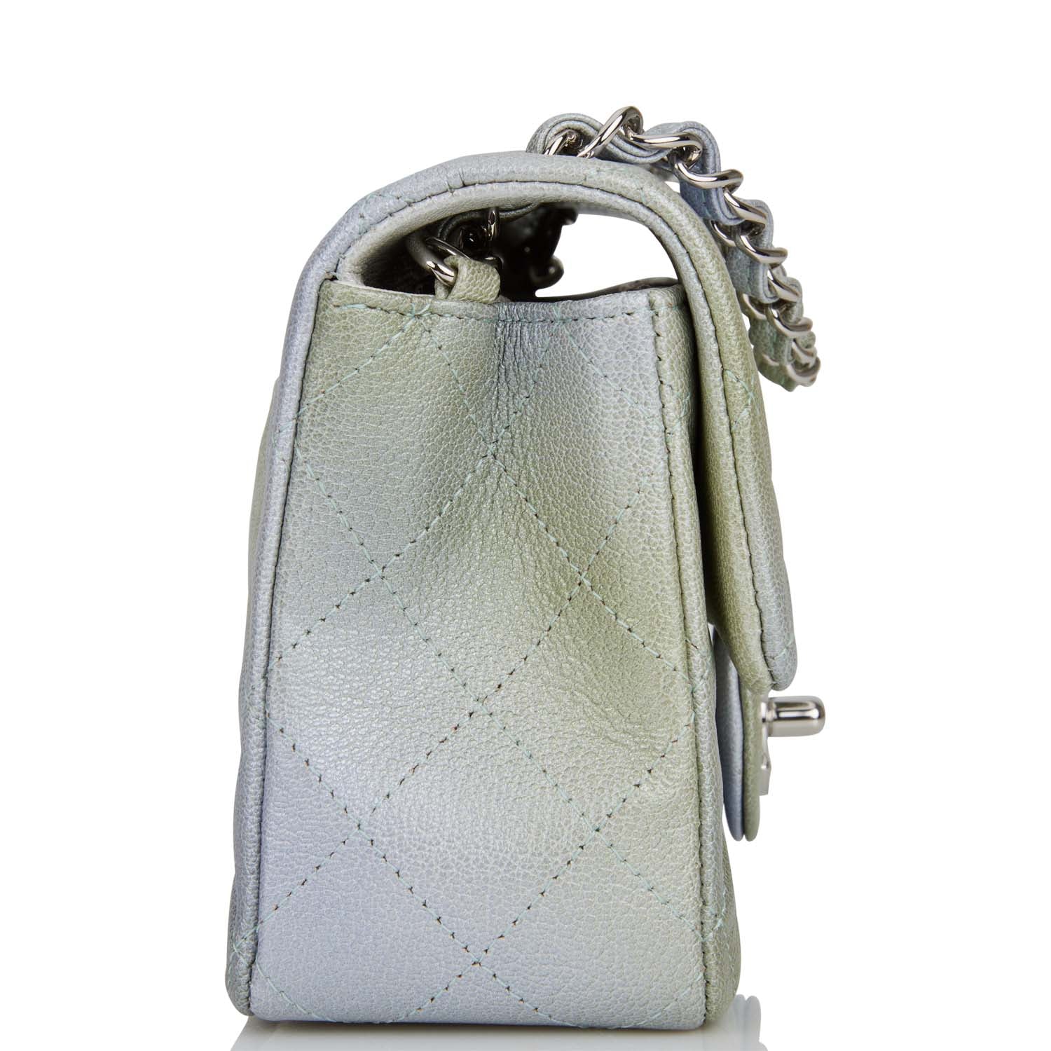 Chanel Mini Rectangular Flap Bag Grey and Green Goatskin Silver Hardware