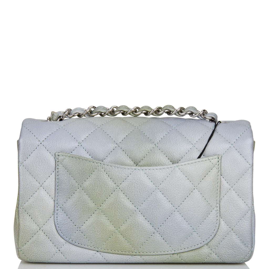 Chanel Mini Rectangular Flap Bag Grey and Green Goatskin Silver Hardware