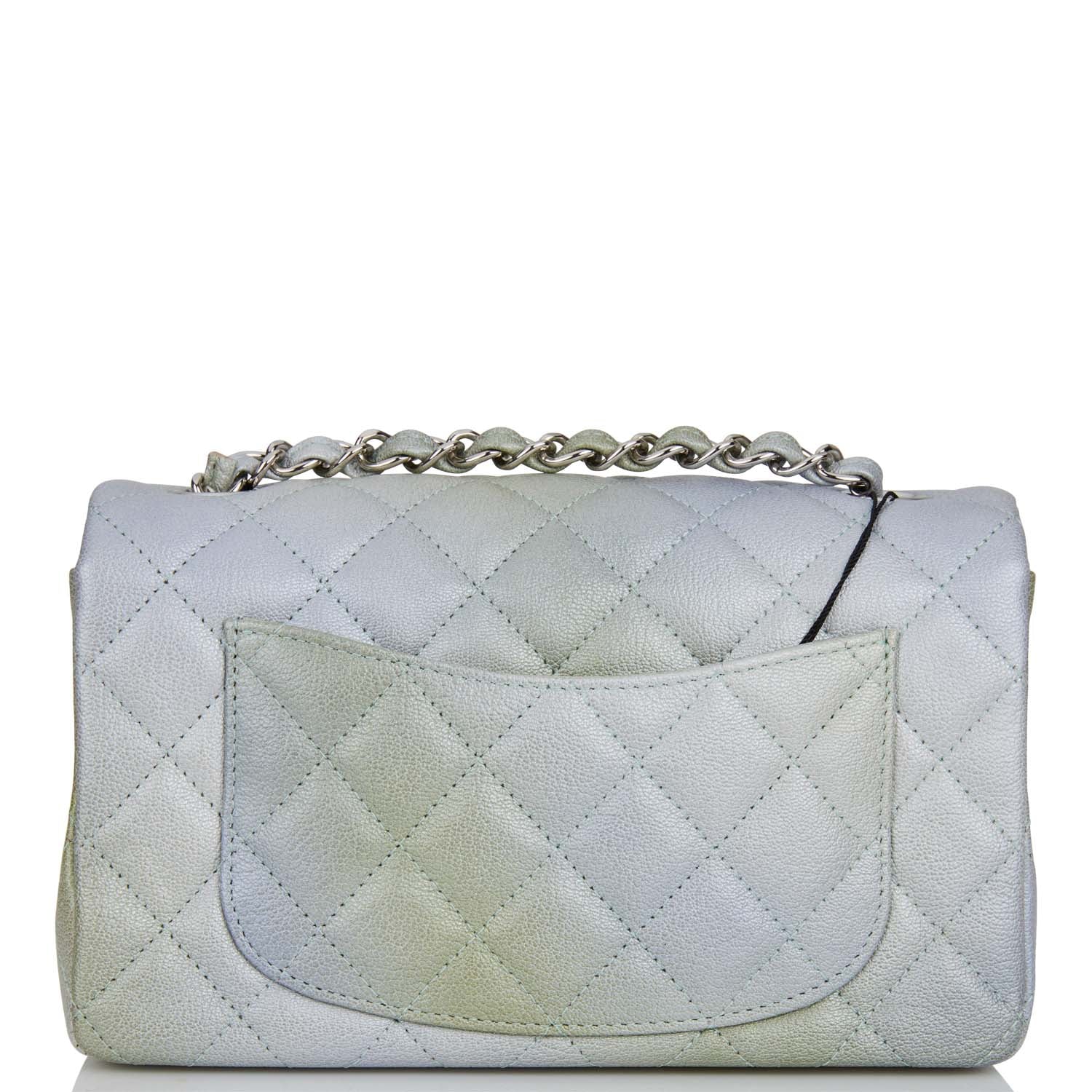 Chanel Mini Rectangular Flap Bag Grey and Green Goatskin Silver Hardware