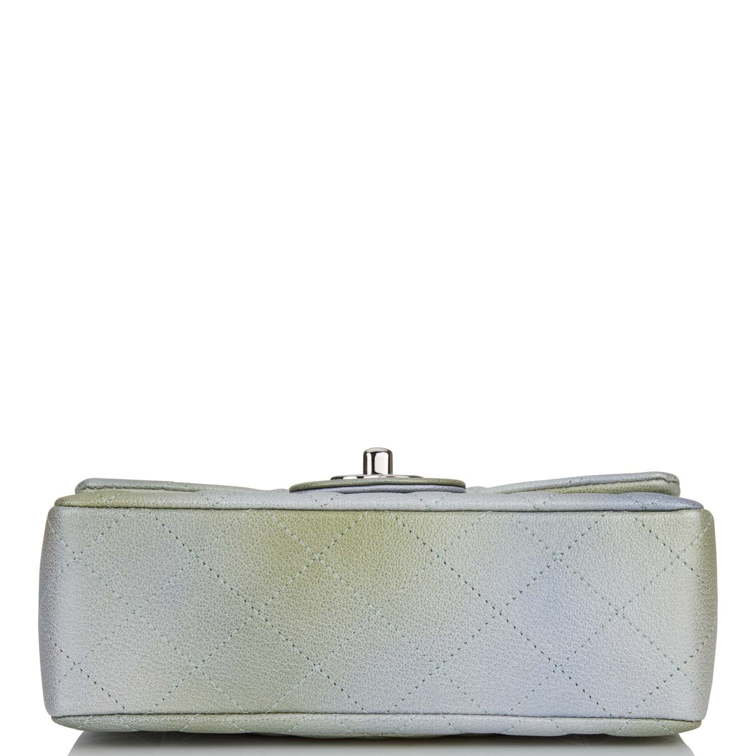 Chanel Mini Rectangular Flap Bag Grey and Green Goatskin Silver Hardware