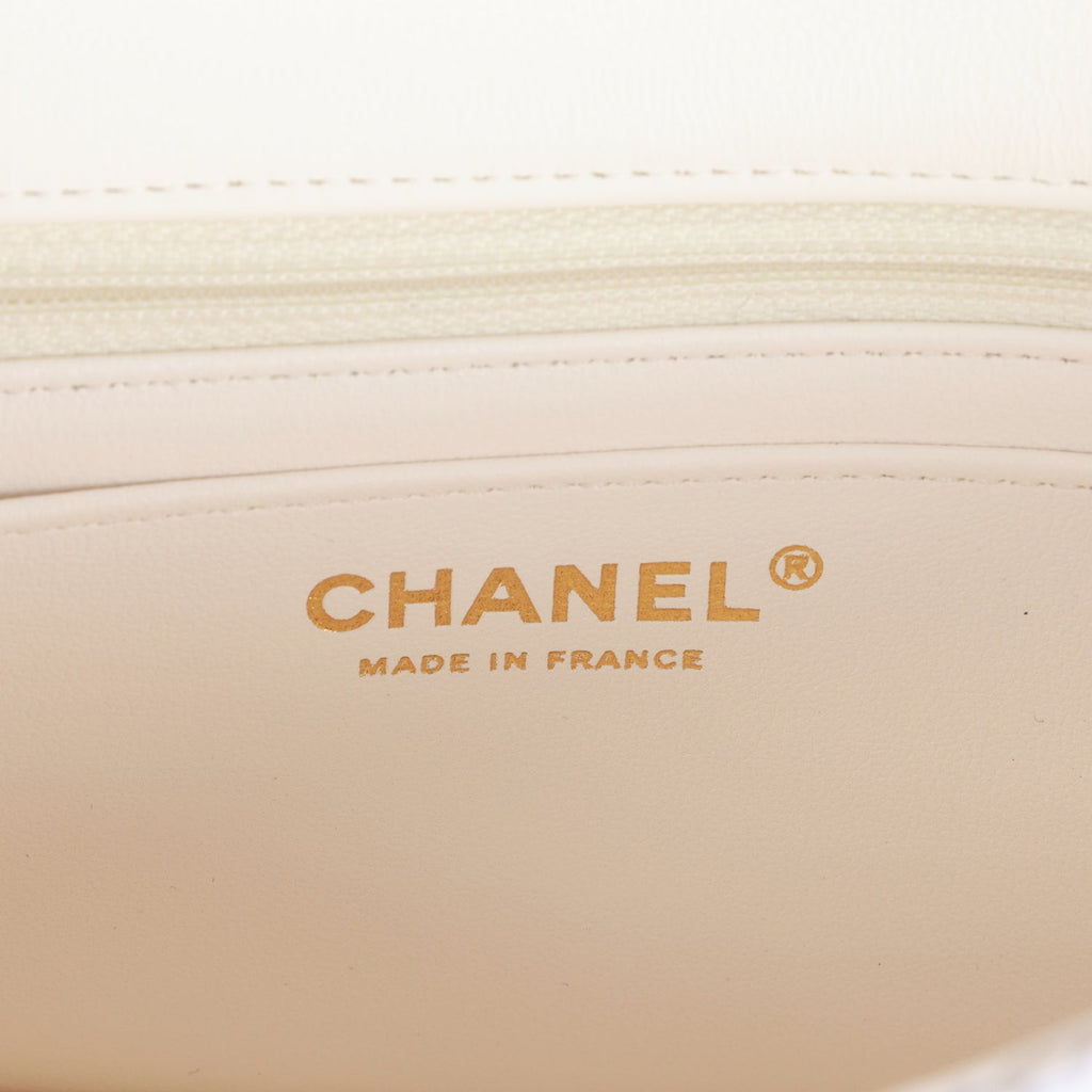 Chanel Mini Rectangular Flap Bag White Tweed Light Gold Hardware