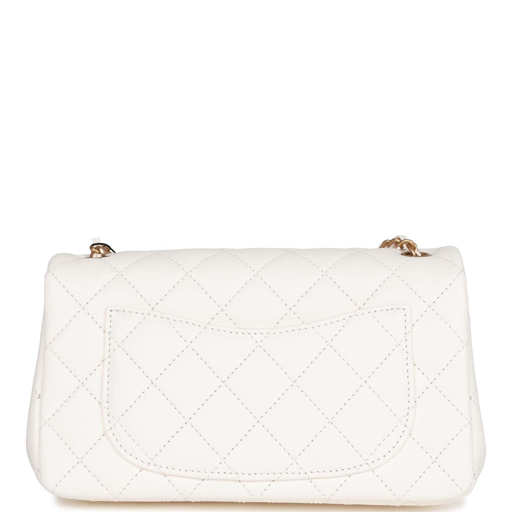 Chanel Pearl Crush Mini Rectangular Flap Bag White Lambskin Antique Gold Hardware