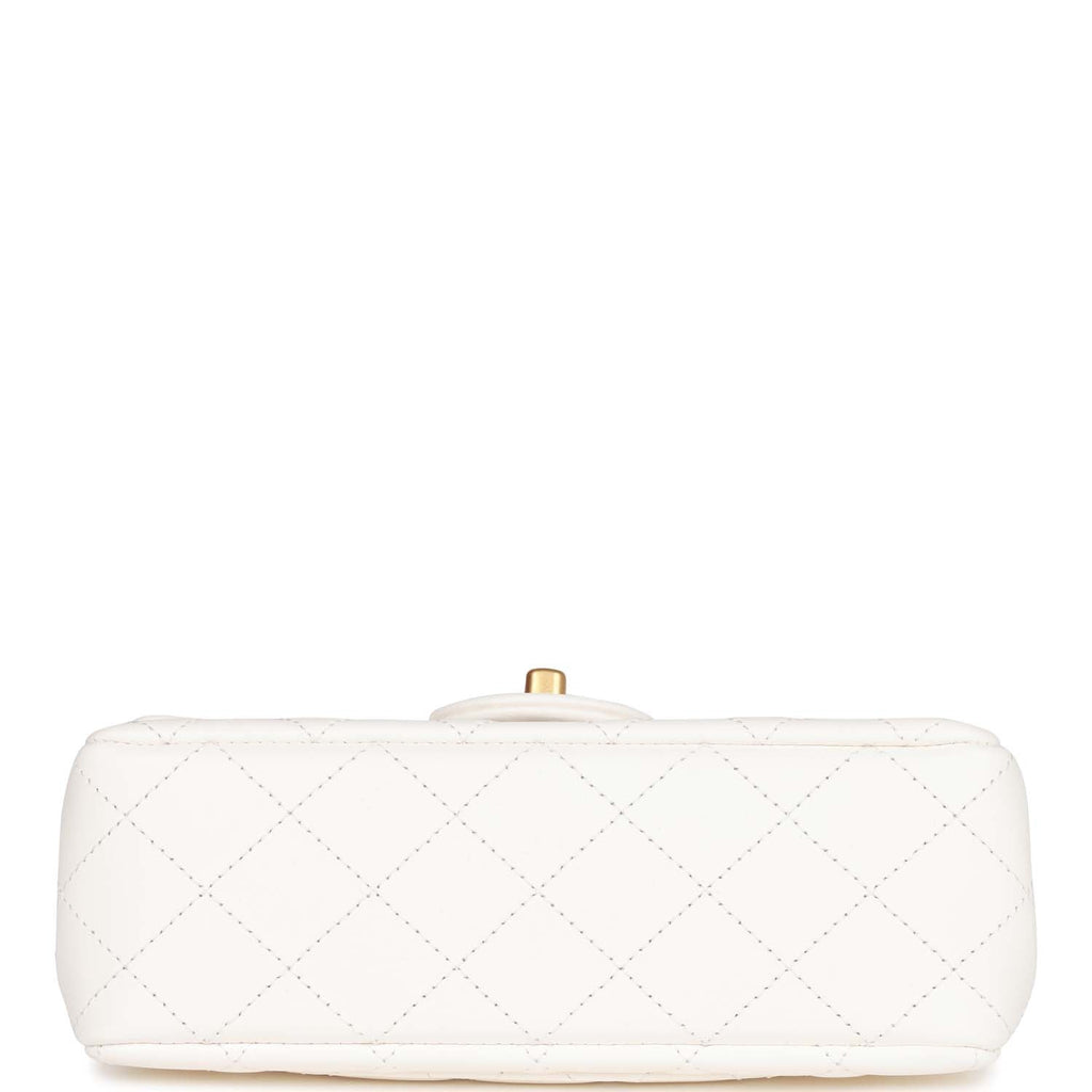 Chanel Pearl Crush Mini Rectangular Flap Bag White Lambskin Antique Gold Hardware