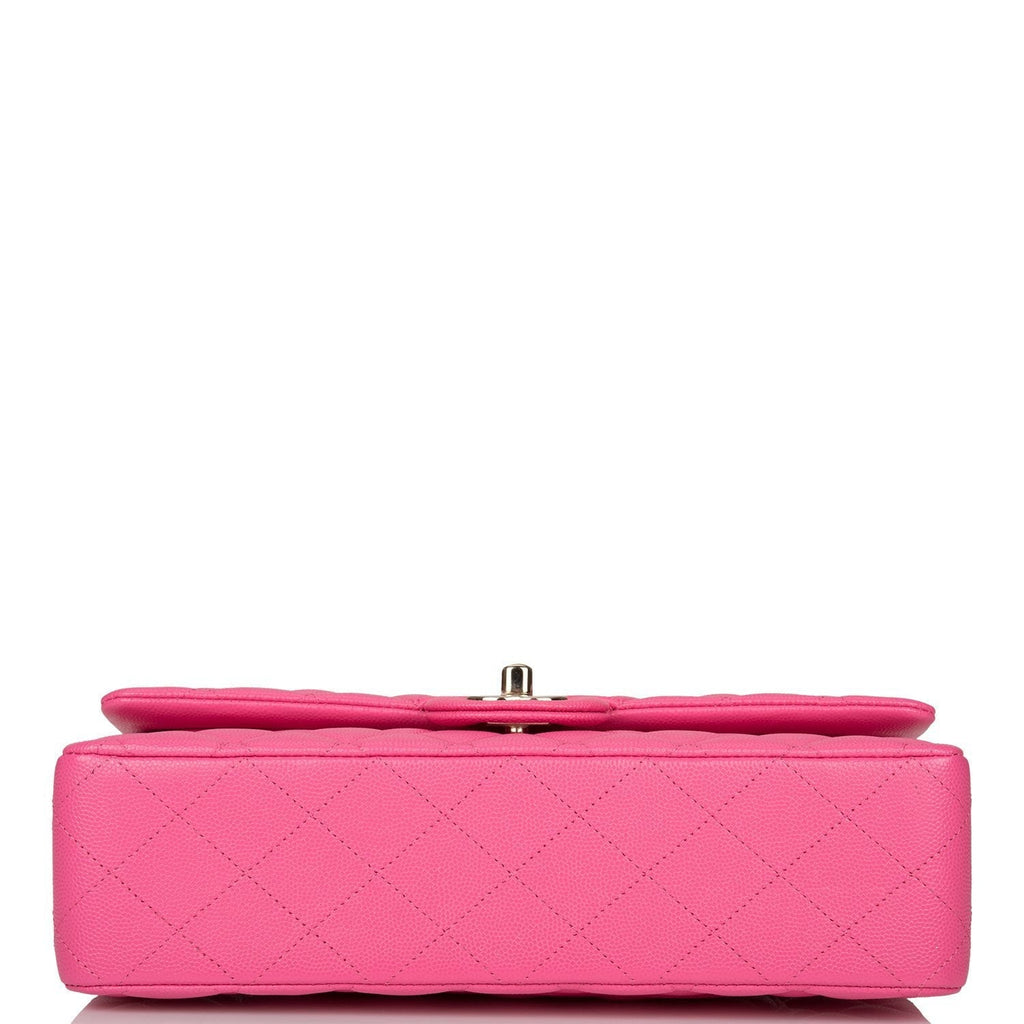Chanel Pink Quilted Caviar Medium Classic Double Flap Bag Light Gold Hardware