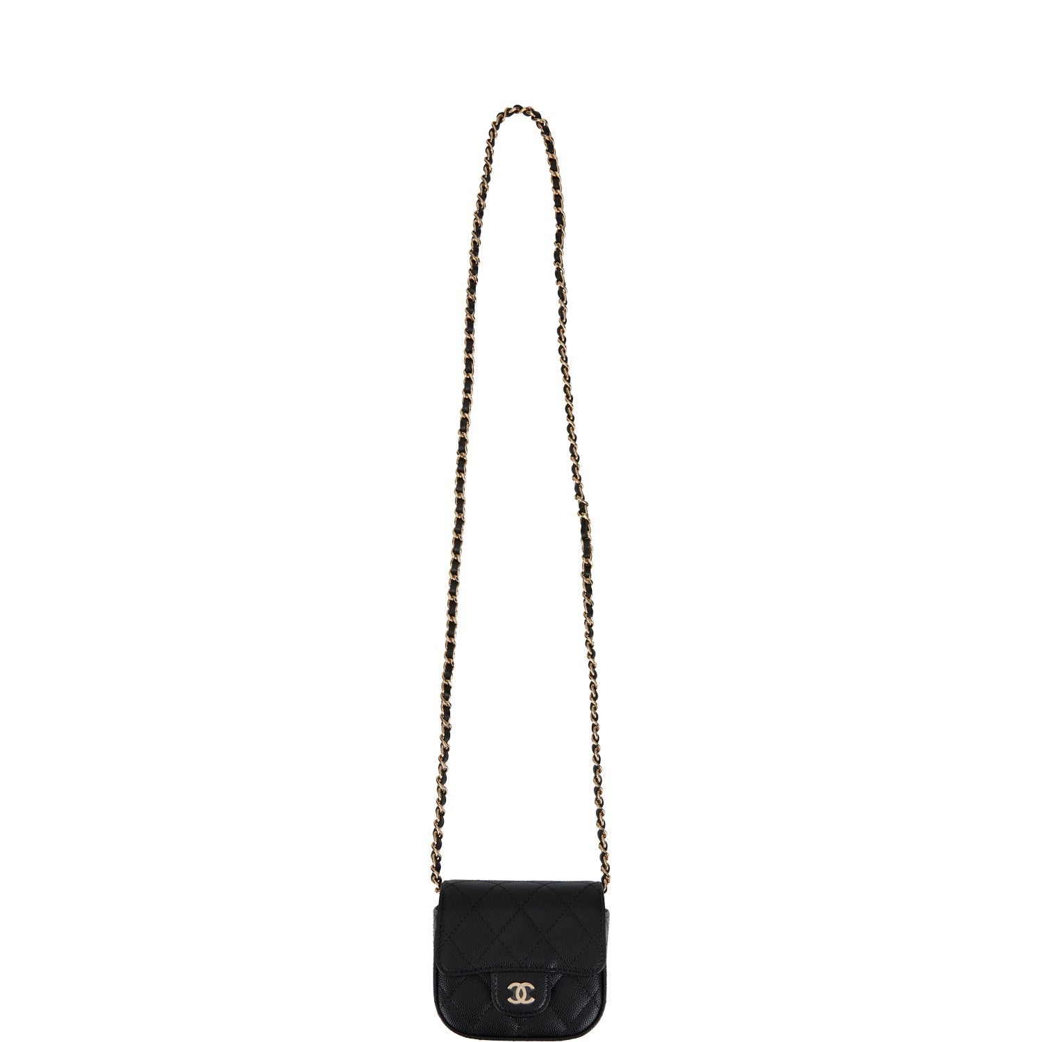 Chanel Mini Clutch With Chain Bag Black Caviar Gold Hardware