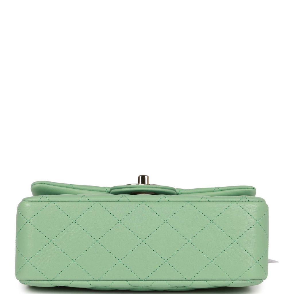 Chanel Mini Rectangular Flap with Top Handle Light Green Lambskin Light Gold Hardware