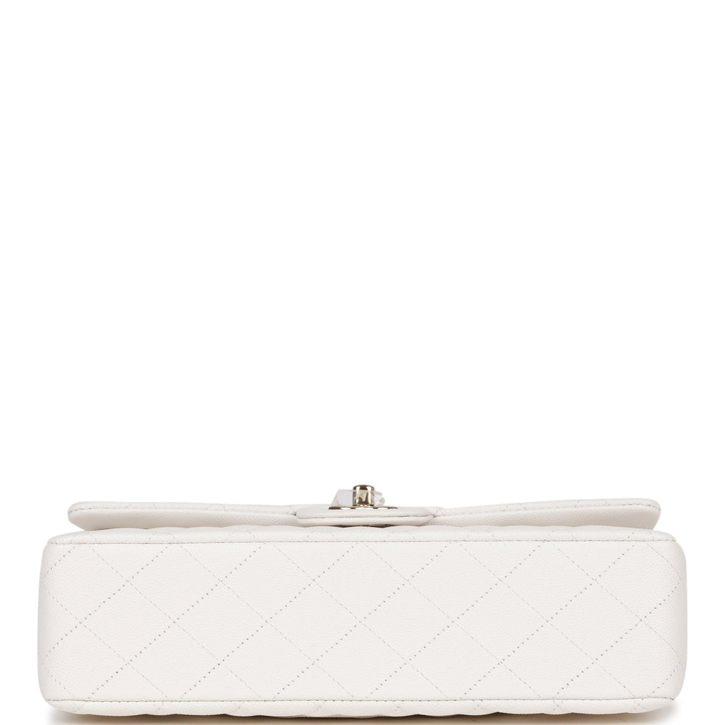 Chanel Medium Classic Double Flap Bag White Caviar Light Gold Hardware