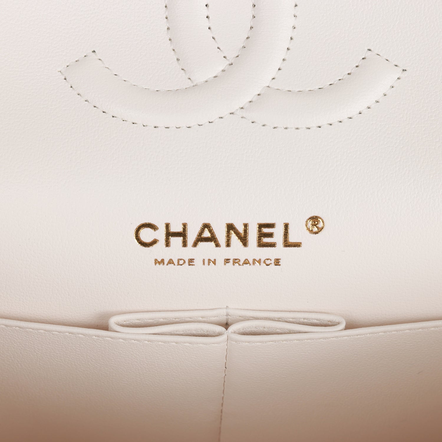 Chanel Medium Classic Double Flap Bag White Caviar Light Gold Hardware