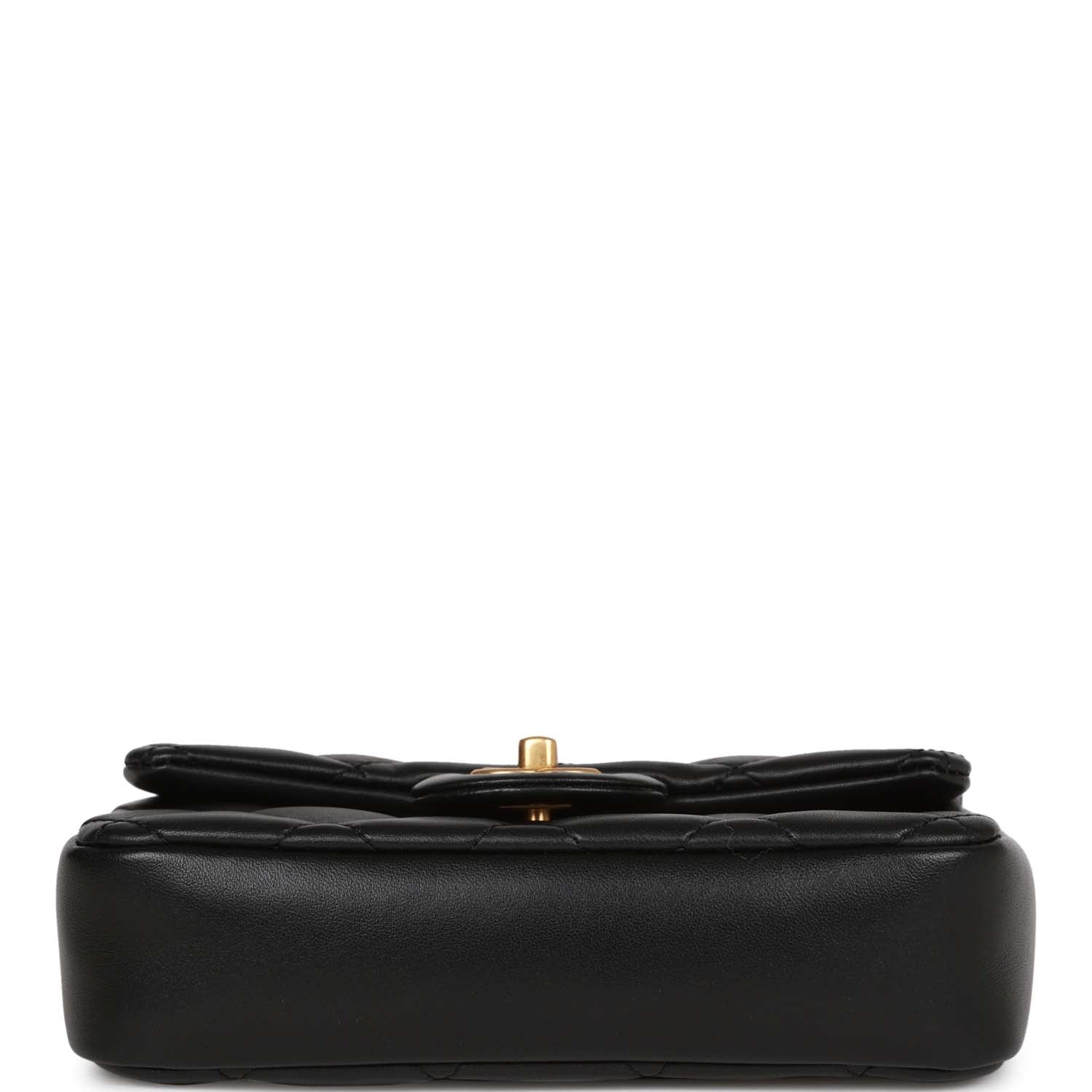 Chanel Mini Rectangular Heart Flap Bag Black Lambskin Aged Gold Hardware