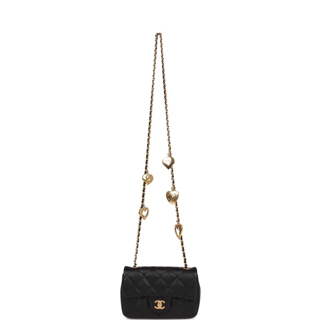 Chanel Mini Rectangular Heart Flap Bag Black Lambskin Aged Gold Hardware