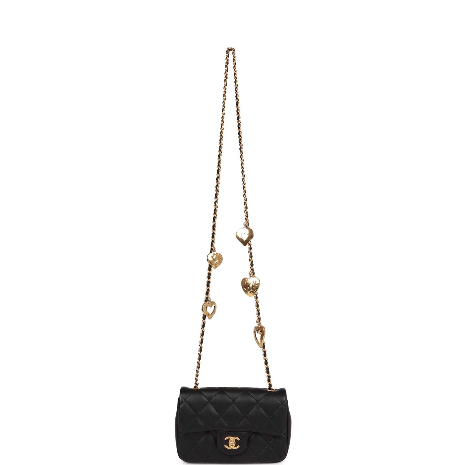Chanel Mini Rectangular Heart Flap Bag Black Lambskin Aged Gold Hardware