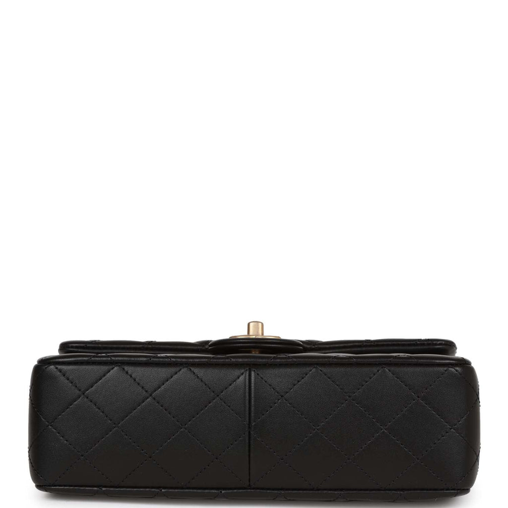 Chanel Medium Camellia Crush Flap Bag Black Lambskin Antique Gold Hardware