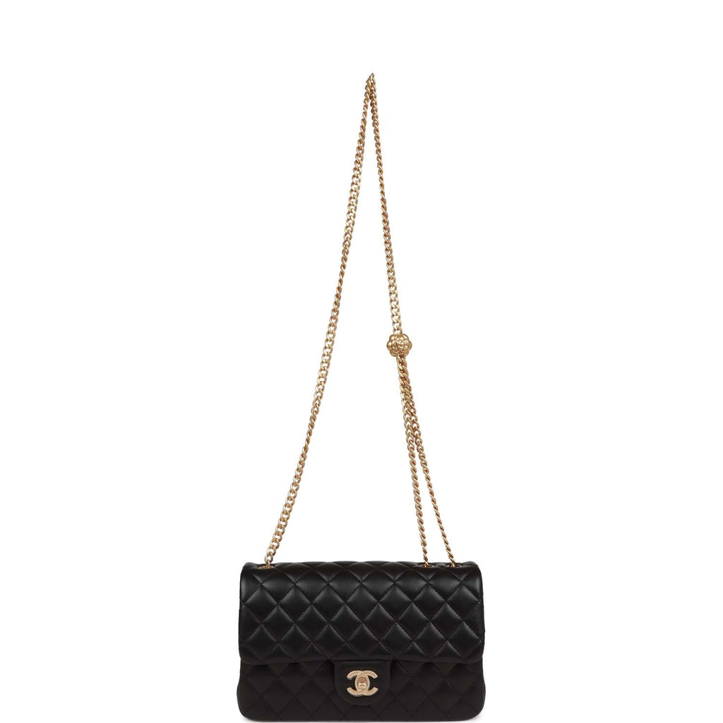 Chanel Medium Camellia Crush Flap Bag Black Lambskin Antique Gold Hardware