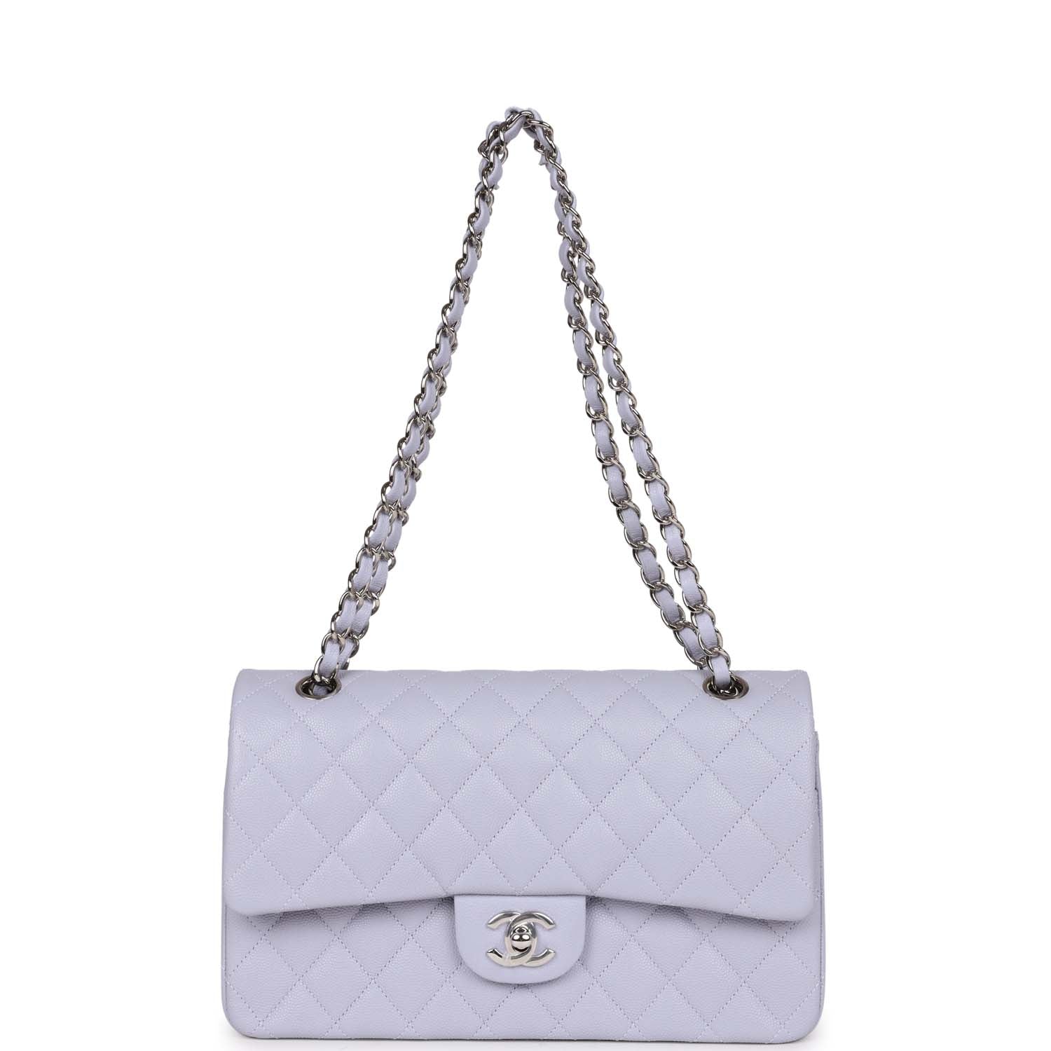 Chanel Medium Classic Double Flap Lavender Caviar Silver Hardware