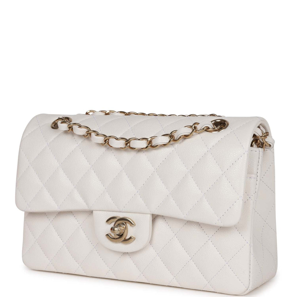 Chanel Small Classic Double Flap Bag White Caviar Light Gold Hardware