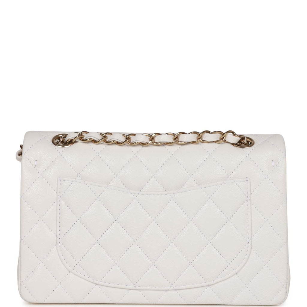 Chanel Small Classic Double Flap Bag White Caviar Light Gold Hardware