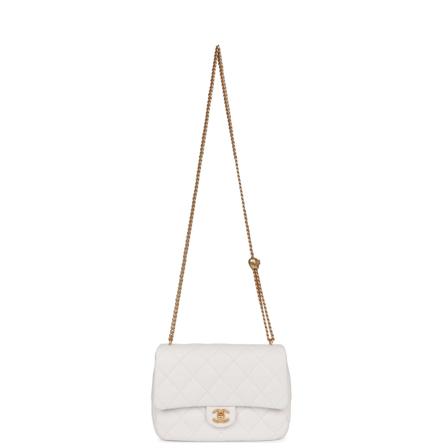 Chanel Medium Sweetheart Crush Flap Bag White Caviar Antique Gold Hardware