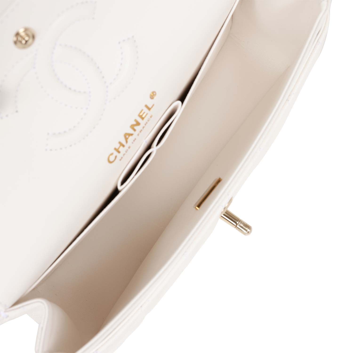 Chanel Small Classic Double Flap Bag White Caviar Light Gold Hardware