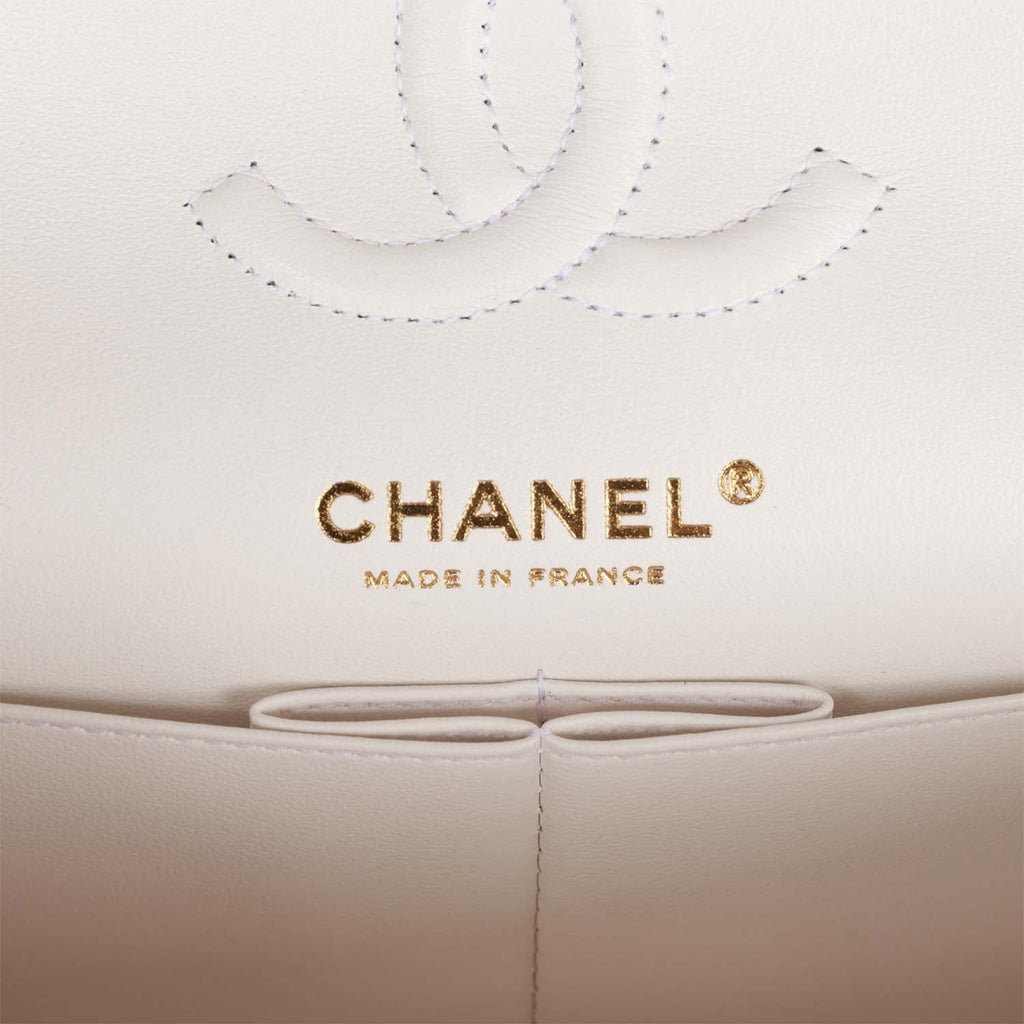 Chanel Small Classic Double Flap Bag White Caviar Light Gold Hardware