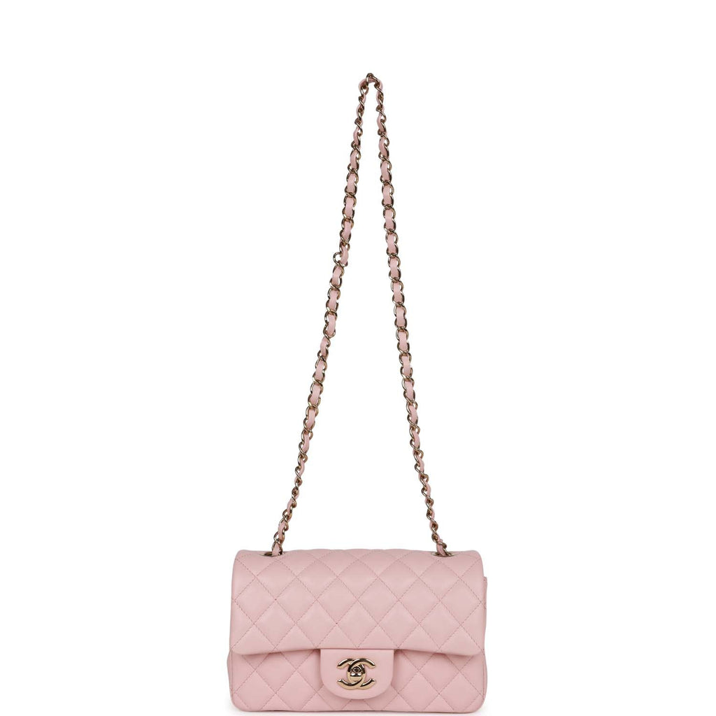 Chanel Mini Rectangular Flap Bag Pink Lambskin Light Gold Hardware
