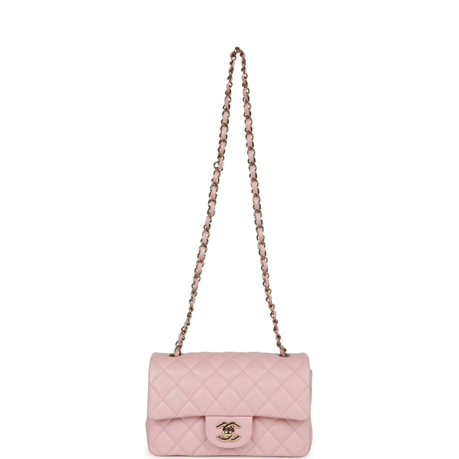 Chanel Mini Rectangular Flap Bag Pink Lambskin Light Gold Hardware